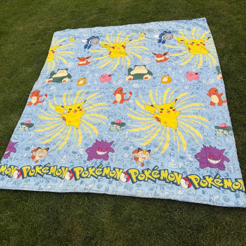 Vintage 1998 Pokemon Comforter Twin Full Pikachu Snorlax Gengar Nintendo Bedding
